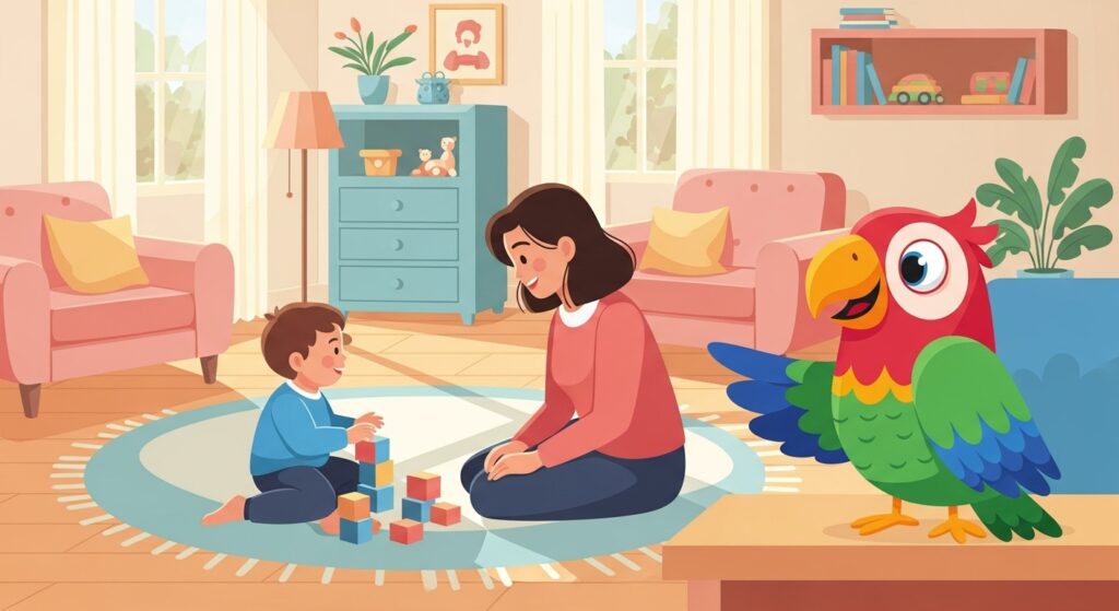 Tiny Talkers Mascot with parent teaching